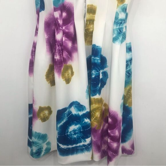 Calvin Klein White Multicolored Tie Dye Circle Print Sleeveless A Line Dress - Picture 10 of 16